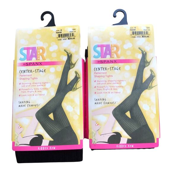 Spanx Star Power Center-Stage Ribbed Row Shaping Tights Black Size C Ribbed Row - Picture 2 of 16